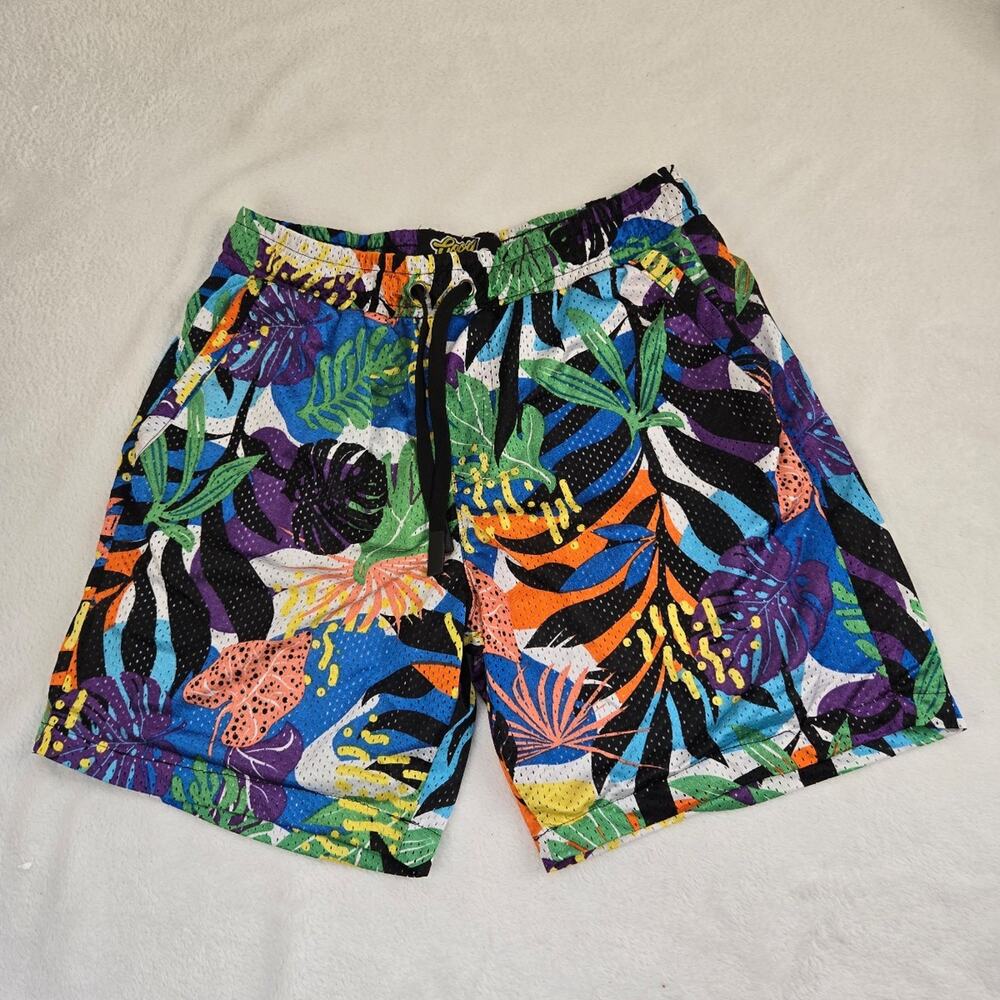 Good Vibes Shorts Tropical Print Mesh Lined Drawstring